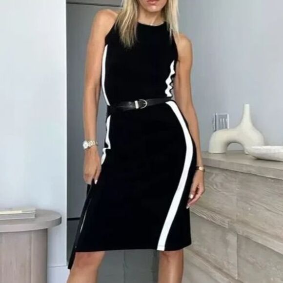 Spanx Sz XL Air Essentials Dress Black White Tank Midi Minimalist Travel Capsule - Picture 15 of 15